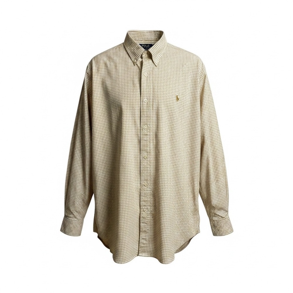Polo Ralph Lauren Button Down XXL Tan Gingham Classic Fit Preppy Minimalist